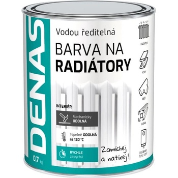 Denas Radiator barva na radiátory, rychleschnoucí, vodou ředitelná, 0100 bílá 0,7 kg
