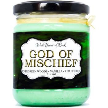 With Scent of Books Ароматна свещ Отмъстителите - Бог на Измамата, 212 ml (GOD OF MISCHIEF 212 ml)