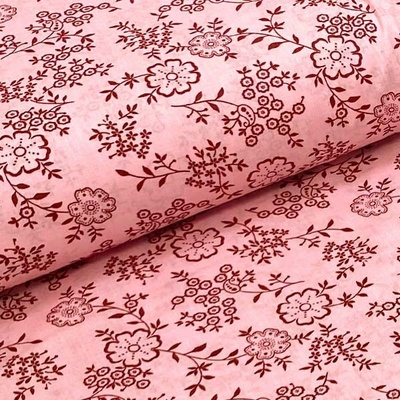 Bavlněné plátno P0533 růžové, červený květinový vzor, š.140