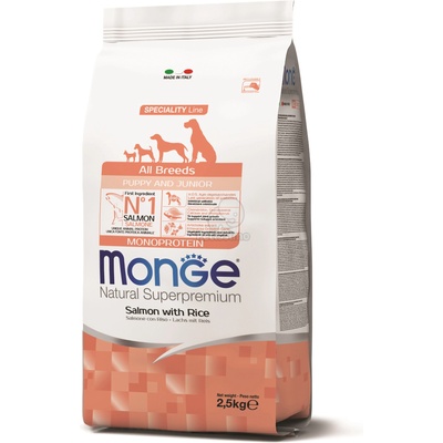 Monge Speciality Line All Breeds Puppy & Junior Monoprotein суха храна за кучета - сьомга, ориз 2, 5 кг