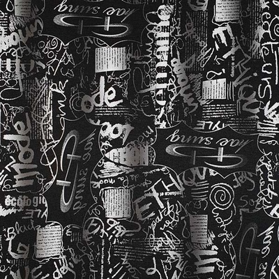 Svetrovina N5527 černá, šedo-stříbrný tisk, š.145