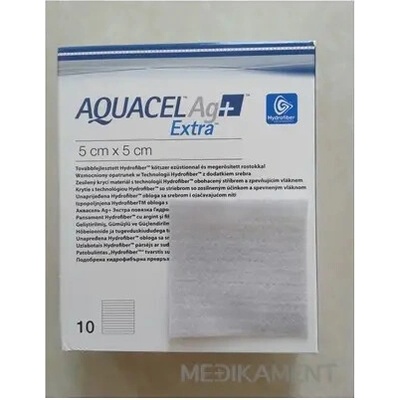 AQUACEL Ag+ Extra krytie na rany so striebrom so zosilneným účinkom 5 x 5 cm 10 ks