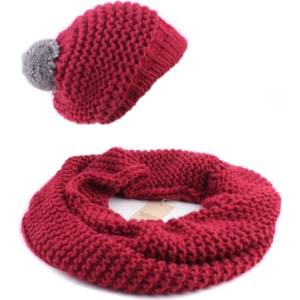  Дамски комплект плетен кръгъл шал и шапка Raffaello Bettini RB SC 014/2622E&011/1320, Червен
