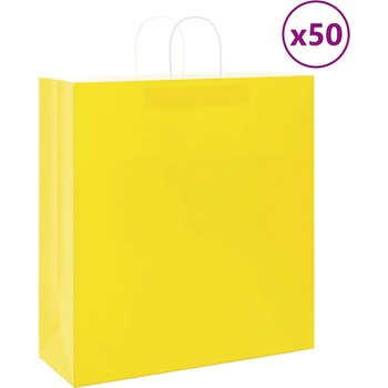 vidaXL Хартиени торбички 50 бр с дръжки жълти 45x17x48 см (4101779)