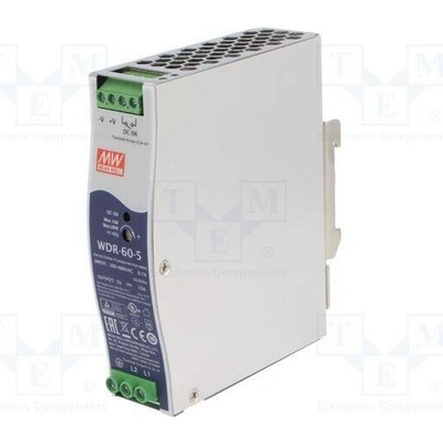 MEAN WELL WDR-60-5 Napájecí zdroj: spínaný; na lištu DIN; 50W; 5VDC; 10A; 180÷550VAC
