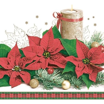 Ubrousek 33x33cm Vánoční růže a svíčka – Zboží Dáma
