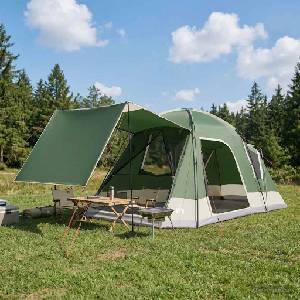 vidaXL Кабинна палатка с покрив Зелено 8-местна Полиестер и стомана (42028575) Палатка