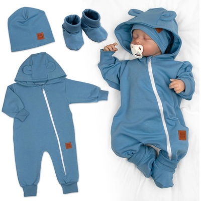 Rostoucí teplákový overal pro miminko čepice botky 3D Nature tm. modrý – Zboží Dáma