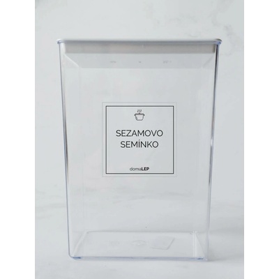 DomaLEP SEZAMOVO SEMÍNKO průhledná samolepka na dózu základní písmo 5 x 5 cm