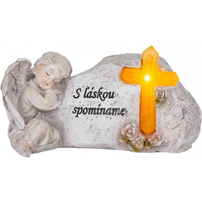 Dekorácia MagicHome, Anjel s krížom, polyresin, na hrob, solar, 20,5x11x11 cm,