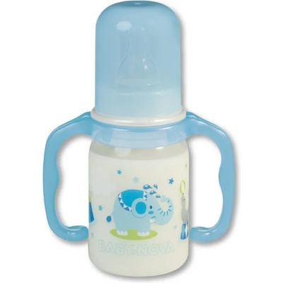 Baby-Nova Пластмасово шише с дръжки Baby Nova РР - 125 ml, синьо (46003)