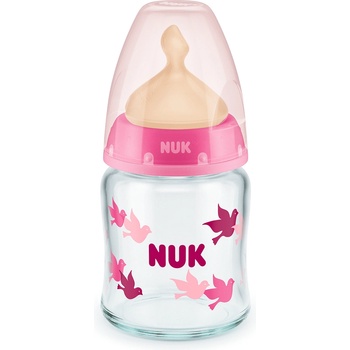 Nuk Стъклено шише с каучуков биберон NUK - First Choice, TC, 120 ml, 0-6 месеца, Розово (10747115-Розов)