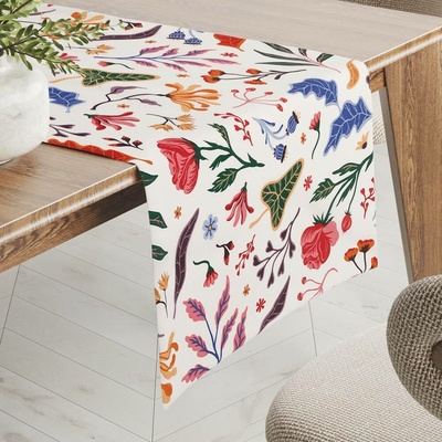 Biante bavlna běhoun Sandra SA-772 Barevné rostliny na bílém 45x140 cm