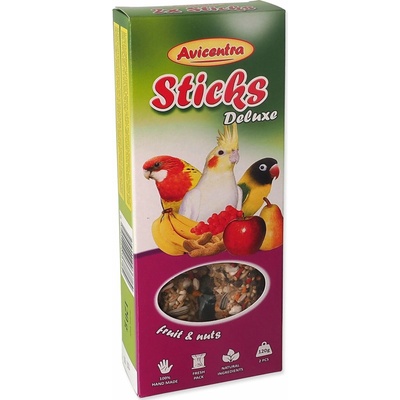 Avicentra Sticks Deluxe tyčinky Malí a Strední papagájové s ovocím a orechmi 110 g