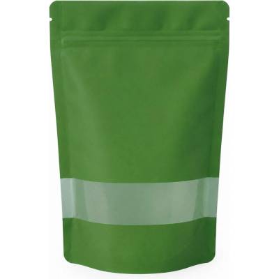 Doypack ZIP | zelený mat s okénkem | recyklovatelný obsah 250ml (110 × 185 + 65mm)