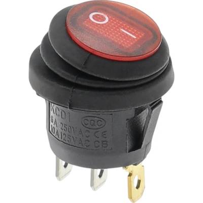 Kolískový vypínač okrúhly s podsvietením KCD1, ON-OFF, IP65, 250V/6A Červená