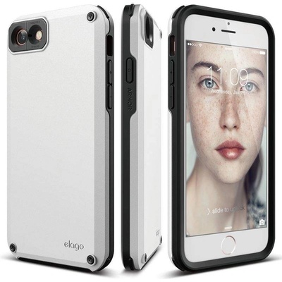 elago Armor Case - хибриден кейс (поликарбонат + TPU) и HD покритие за iPhone SE (2020), iPhone 8, iPhone 7 (бял)