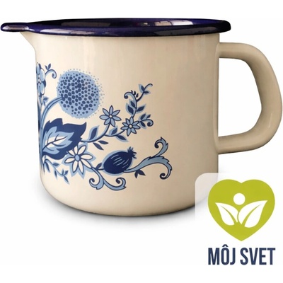 Metalac hrnček smaltovaný s výlevkou biely cibulák 800 ml