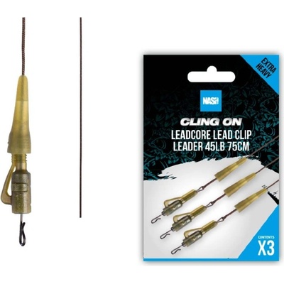 Nash Montáž Cling On Leadcore Lead Clip Leader 75 cm 45 lb 3 ks