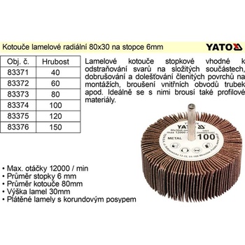 Yato Kotouč lamelový radiální 80 x 30 x 6 mm P120 YT-83375