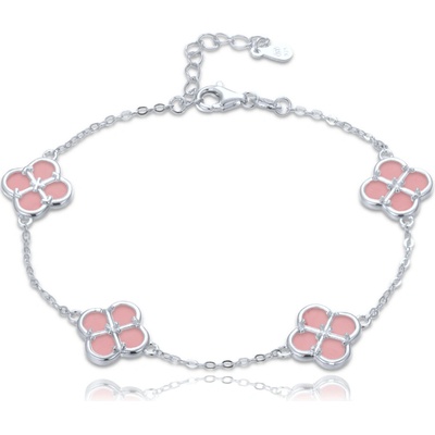 MINET 4174 Stříbrný náramek čtyřlístky s jadeity