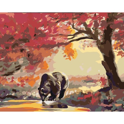 ZUTY Malování podle čísel PIJÍCÍ MEDVĚD A PODZIMNÍ LES D RUSTY RUST Rozměr 80 x 100 cm Rámování vypnuté plátno na rám