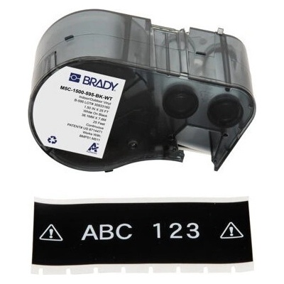 Brady M5C-1500-595-BK-WT / 170947, 38.10 mm x 7.62 m, Винил, бял печат / черен фон (170947)