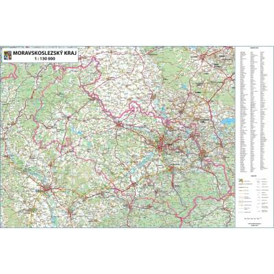 Excart Maps Moravskoslezský kraj - nástěnná mapa 135 x 90 cm Varianta: bez rámu v tubusu, Provedení: laminovaná mapa v lištách