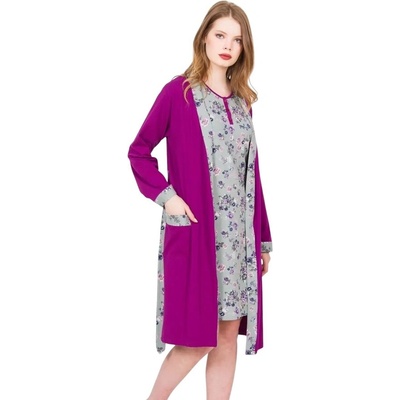 Комплект нощница и халат във виолетово и сиво с цветя