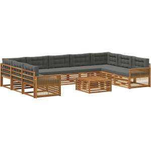 vidaXL Комплект дивани за открито 10 бр. Натурален и Антрацит (3383870)