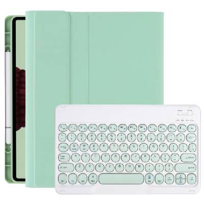 Калъф с клавиатура с кръгли бутони, тъчпад и място за Apple Pencil за iPad Air 4 (2020) / Air 5 (2022) / Pro 11" (2018) - зелен (75468)