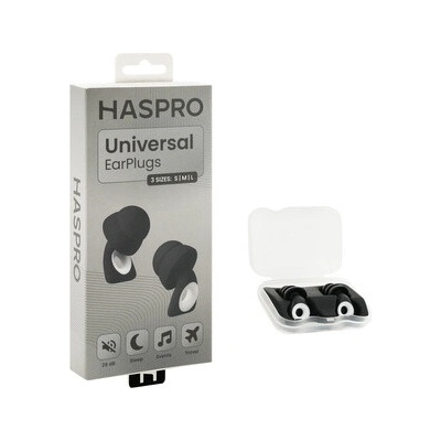 HASPRO Universal Black, 1 pár opakovaně použitelných silikonových špuntů do uší, černé