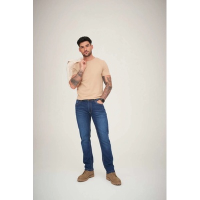 So denim pánské rovné strečové džíny Leo sepraná Tmavě modrá