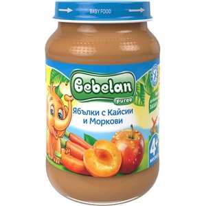 Bebelan Плодово пюре Bebelan Puree - Ябълки, кайсии и моркови, 190 g (2134) - baby