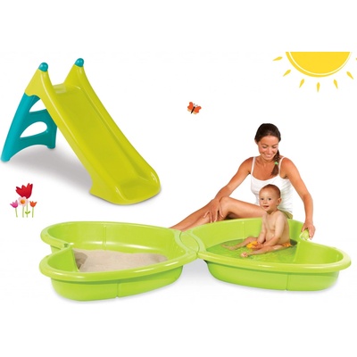 SMOBY 3101434 set zelené pieskovisko Motýľ a šmykľavka Macko Pu Toboggan XS