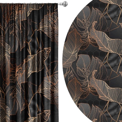 Soovi Home Zatemňovací záves Copper Luxe – čierno-medený listový vzor s geometrickým efektom Veľkosť: 140x270 na riasiaci pás