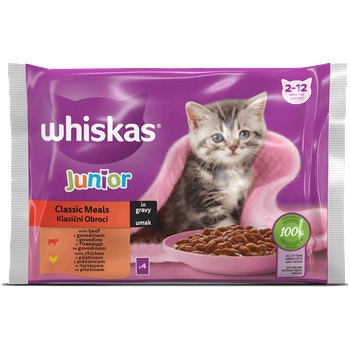 Whiskas Junior - Паучове с говеждо и пиле 4х85гр. за котета от 2 до 12 месеца