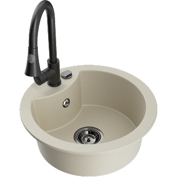 Mexen Diego гранитна мивка с 1 отделение и кухненски смесител Elia, бежов - 6512-69-670101-70 (6512-69-670101-70)