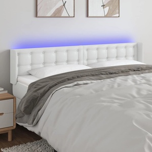 vidaXL LED горна табла за легло, бяла, 203x16x78/88см, изкуствена кожа (3123345)
