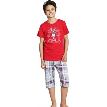 Пижама за момче в червено с картинка и сиво каре