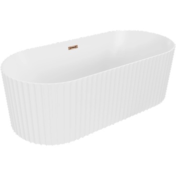 Mexen Paola свободностояща вана, оребрена 170 x 80 см, бяла мат, преливник розово злато - 52721708001-60 (52721708001-60)