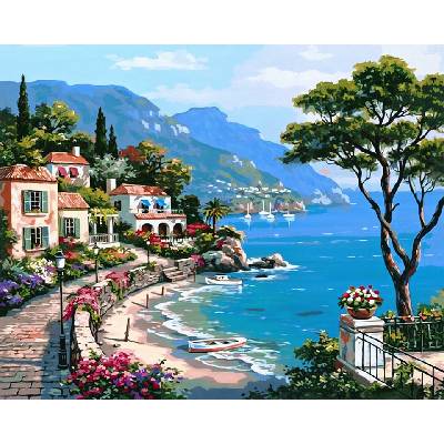 Диамантен Гоблен "Морски Изглед" - 40 x 50 см, Кръгли мъниста