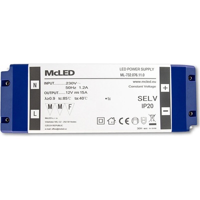 MCLED Napaječ LED 12V/15A ML-732.076.11.0 IP20, plastové provedení se svorkovnicí ML-732.076.11.0