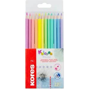 Kores Комплект цветни моливи, триъгълни, KORES "Kolores Pastel", 12 пастелни цвята 93311 (93311)