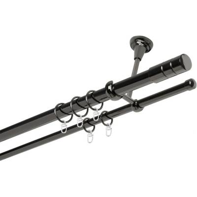 OK-GarnýžeCY Garnýž kovová dvouřadá 25/16mm Cylinder onyx 440 cm do stěny / kroužky s háčkem
