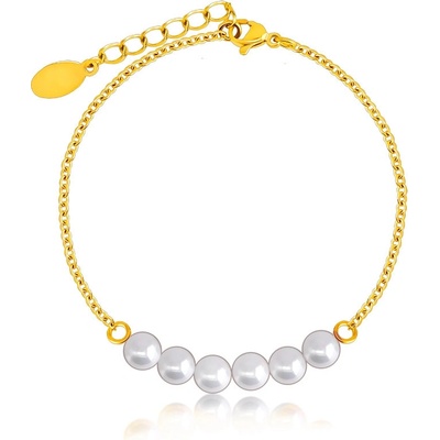 Šperky Eshop Kuličkový v perleťové barvě jemný ocelový řetízek ve zlatém odstínu S41.06