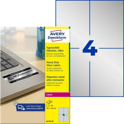 Avery Zweckform L6134-20 Velmi odolné etikety 105x148mm 80 ks stříbrná