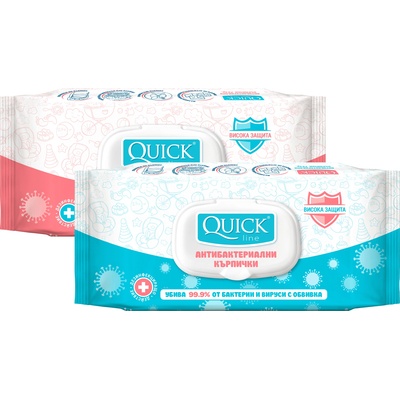 Quickline антибактериални кърпи с капак - 72 броя