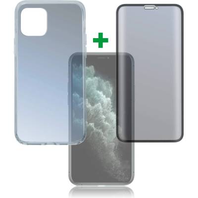 4smarts 360° Premium Protection Set with Colour Frame Glass - тънък силиконов кейс и стъклено покритие с черна рамка и извити ръбове за дисплея на iPhone 11 Pro (прозрачен)
