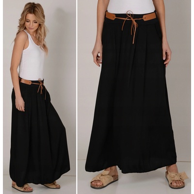 Fashionweek dlhá maxi letná sukňa zo vzdušného materiálu s vreckami + opasok ZIZI00 čierna